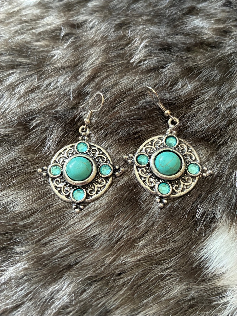 Turquoise Stone Filigree Drop Earrings - Turquoise